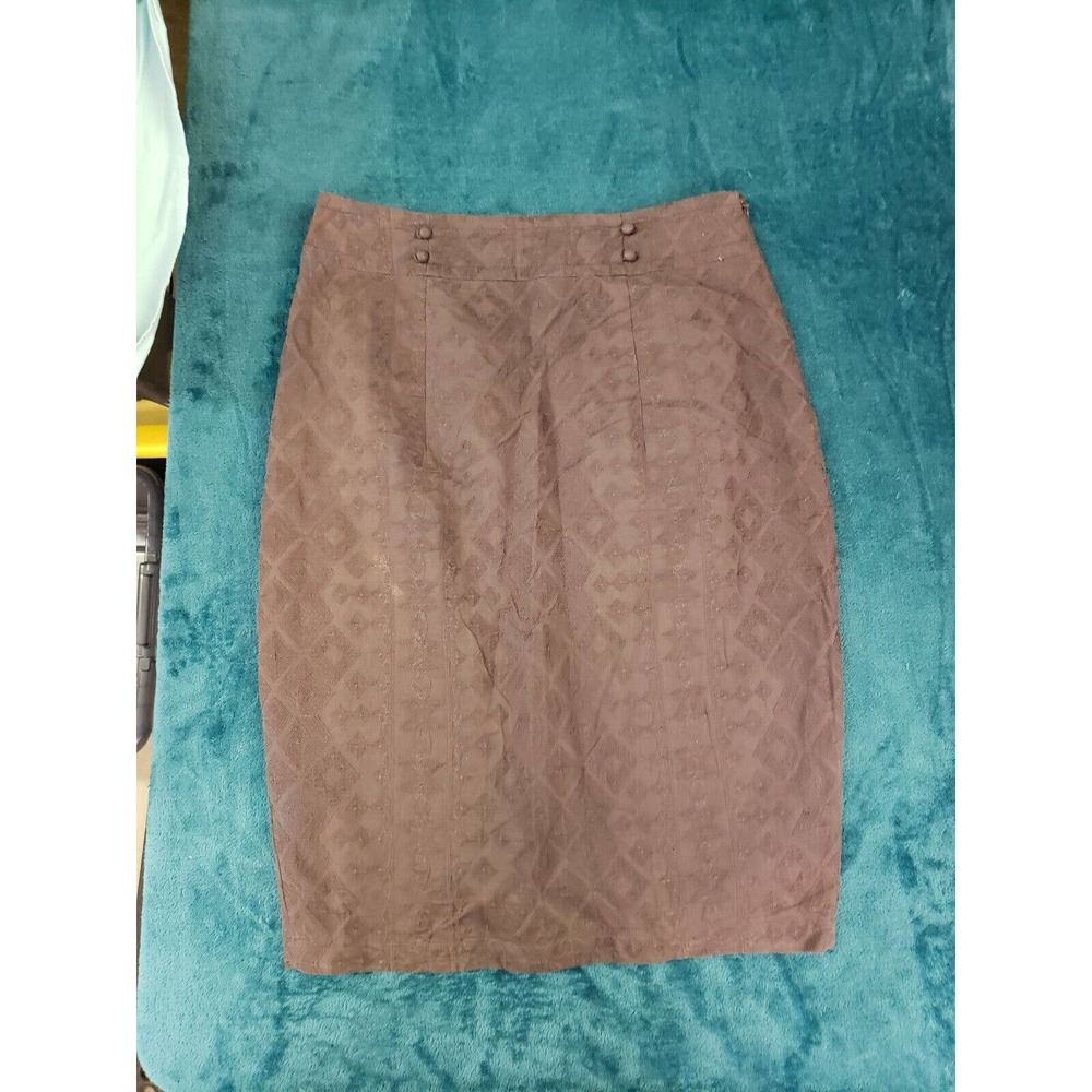 The Addison Story Womens Brown Straight Skirt Sz 8 100% Cotton Slit Ladies